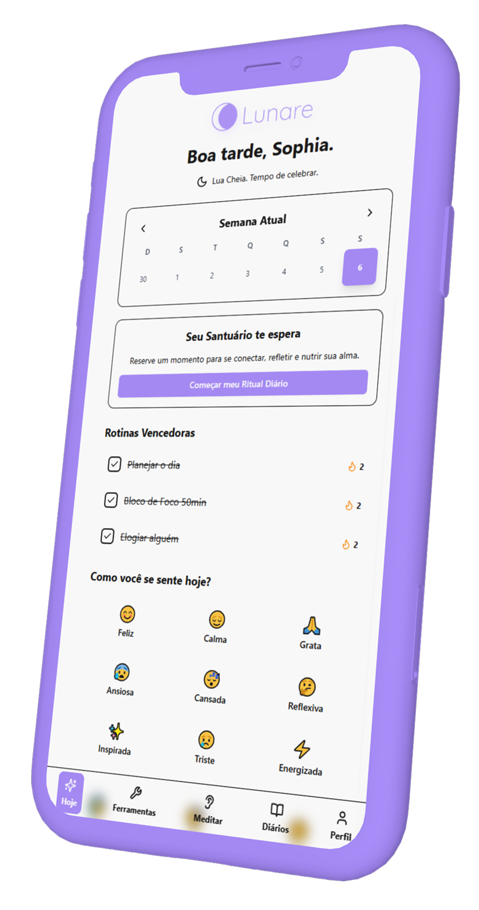 Interface do App Lunare